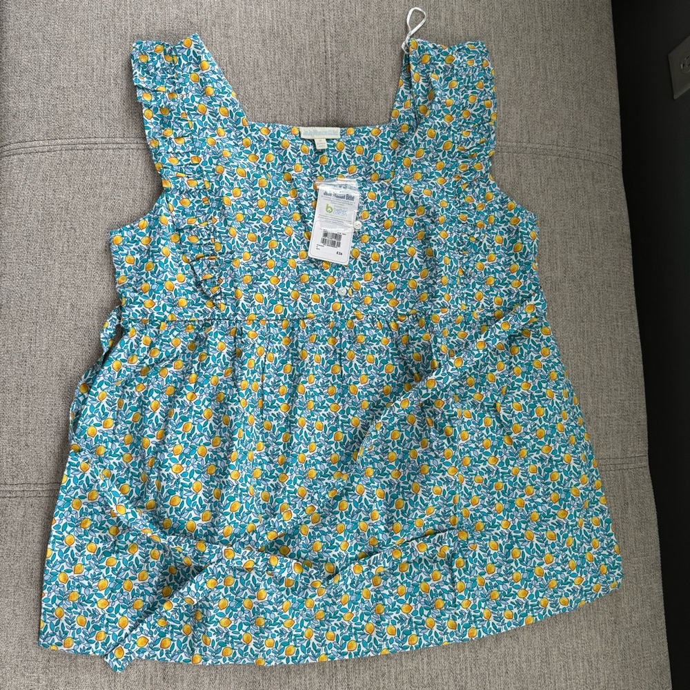 NEW JoJo Maman Bebe Lemon Print Frill Sleeve Maternity Top M
